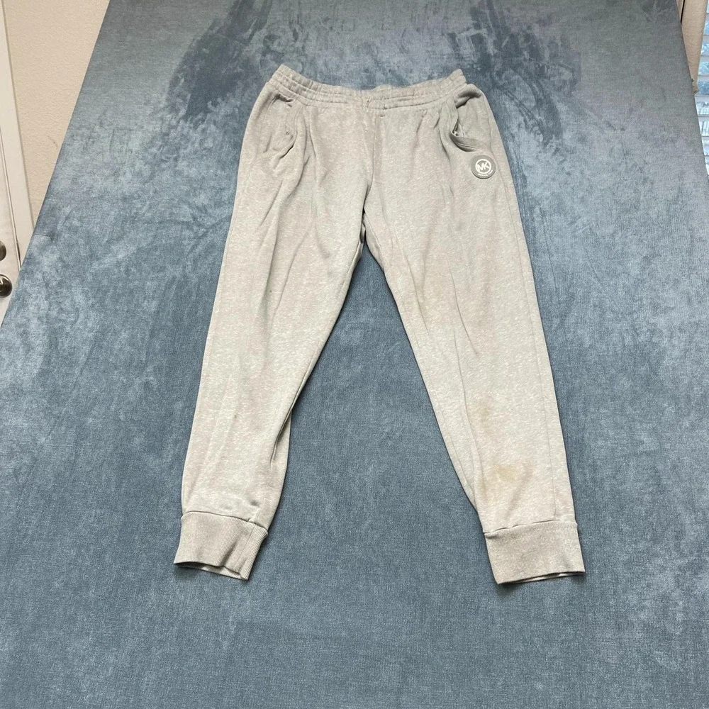 Michael Kors Sweatpants Mens Large Heather Gray Fleece Lined Logo Tapered Leg